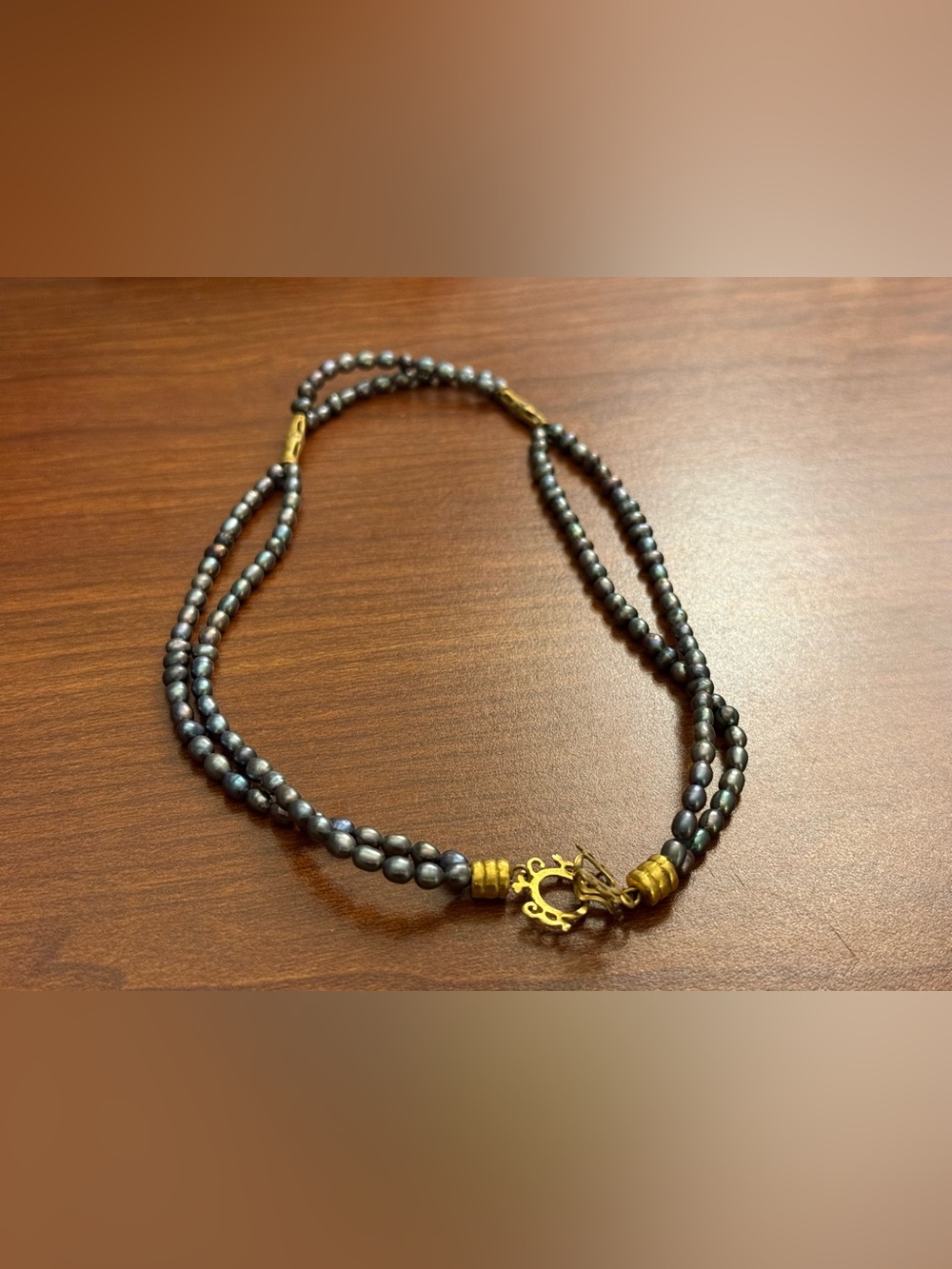 Vintage Goldtone Gray Real Pearl Double Strand Necklace
